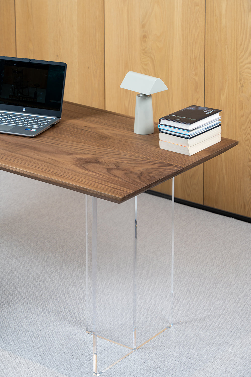 Black Walnut Writing Desk with Acrylic Legs – A Modern Statement of Luxury